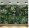 Tropical rainforest photography backdrop with lush palm leaves for party decor - Tropical Rainforest Style (SBJ-002) / 95x75cm