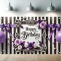 Elegant purple floral birthday photography backdrop featuring black stripes and roses - SBJ-004 / 95x75cm