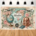 Travel adventure photography backdrop featuring Let the Adventure Begin text for party decor - Travel Adventure Pattern (SBJ-003) / 95x75cm / Colorful