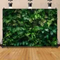 Tropical rainforest photography backdrop with lush green palm and fern leaves patterns. - Tropical Rainforest Style (SBJ-004) / 95x75cm