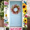 Spring floral welcome porch banners with sunflowers and butterflies garden door decor - Flower Bird Sunflower / 30x180cm
