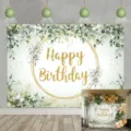 Eucalyptus leaf Happy Birthday photography backdrop for party decorations - SBJ-007 / 95x75cm