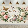 Eleganter floraler Teeparty-Fotohintergrund aus Stoff für Partydekorationen - Tee-Party-Rosen-Themenstil (SBJ-008)