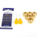 Kit de costura con 12 agujas, 2 enhebradores amarillos y 6 dedales dorados - Combo de Costura Básico / 1 de Cada (Calabaza+Dedal+Aguja)
