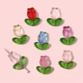 Gradient glass tulip flower beads in various colors for DIY bracelet earring making - Random Mixed Colors