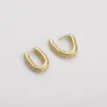 Elegant French minimalist gold U-shape oval hoop earrings with a polished metal finish - Small Thick Style (12x16mm) / Thickness 3mm