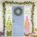 Festive spring porch banners featuring cute gnomes and floral Hello Spring theme decoration - 30x180cm