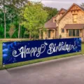 Navy blue "Happy Birthday" yard banner with silver lettering for outdoor party decoration - 50x300cm / Navy Silver Theme