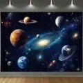 Hochauflösender Fotohintergrund mit Sonnensystem, Galaxie und Planeten für Partydekorationen - SBJ-001 / 95x75cm