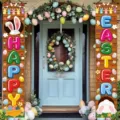 Bunte Frohe Ostern Türbanner mit Hasen und Eiern für die Gartendekoration - SDL-001 / 30X180cm