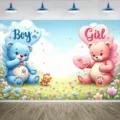 Fotografie achtergrond voor gender reveal met schattige roze en blauwe beren decoratie - SBJ-001 / 95x75cm
