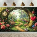 Fantasy Zauberwald Fotohintergrund mit Rosen und Torbogen für die Party-Dekoration - Zauberwald (SBJ-004) / 95x75cm