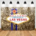 Sfondo fotografico Las Vegas con design a effetto paillettes dorate e insegna welcome - SBJ-009(088) / 180x120cm