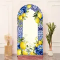 Arched backdrop cover with lemon and blue tile pattern for wedding party decoration - Vintage Tile Lemon (SGX-005) / 120x220cm