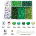 Comprehensive kit with various green glass seed beads, letter beads and string details - 6-Grid Green Series (1 Box)