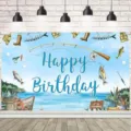 Fondo fotográfico de cumpleaños de tema de pescador vintage para decoración de fiesta - Escena de pesca (SBJ-005)