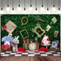 Sfondo fotografico bosco magico fiabesco con temi di Alice per decorazione festa di compleanno - Foresta Fiabesca da Sogno (SBJ-005)