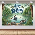 Fondo de fotografía vintage tema pesca Happy Birthday para decoración de fiesta de cumple - Escena de fiesta de cumpleaños de pesca (SBJ-006)