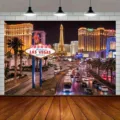 Sfondo fotografico scena notturna di Las Vegas con replica della Torre Eiffel - Vista notturna di Las Vegas (SBJ-006)