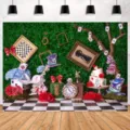 Sfondo fotografico di Alice nel paese delle meraviglie per decorazioni di feste di compleanno - Tema Alice nel Paese delle Meraviglie (SBJ-007)