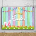 Kleurrijke houten plank Pasen foto achtergrond met Happy Easter tekst en paaseieren - Paasei Konijn (SBJ-008)