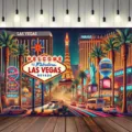 Sfondo fotografico con scena notturna di Las Vegas per decorazioni di feste a tema - Stile vista notturna di Las Vegas (SBJ-007)