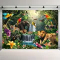 High-definition tropical rainforest animal photography backdrop for party decorations - Rainforest Animals (SBJ-008)