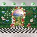 Sfondo fotografico Alice nel Paese delle Meraviglie con bosco e pavimento a scacchi - Foresta delle Fiabe (SBJ-009)