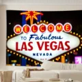 Vivace arazzo da parete con tema Las Vegas per decorazione fotografica urbana casa - Vista notturna di Las Vegas (SBJ-0010)