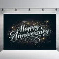 Φόντο φωτογραφίας Happy Anniversary με χρυσά αστέρια και λάμψεις σε μαύρο φόντο - 95x75cm / Στυλ Bokeh Μαύρο-Χρυσό Επετείου (SBJ-009)