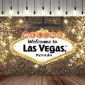 Sfondo fotografico a tema Las Vegas con glitter dorati e grande insegna luminosa - Punto di riferimento di Las Vegas (SBJ-0013)
