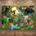 Tropical rainforest wild animal photography backdrop for jungle theme party decoration - Tropical Rainforest Wild Animal Style (SBJ-0013)