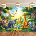 Rainforest jungle safari photography backdrop for children's wild animal themed party decor - Rainforest Animals (SBJ-0015)