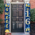 Bannières de porte d'anniversaire Sweet 16 bleu marine et or pour décoration de fête - Bleu Foncé Blanc Or Style Déco Sweet 16 (SDL-005) / 30x180cm