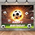 Vibrant soccer theme happy birthday photography backdrop for children's party decoration - Soccer Flame Theme Style (SBJ-007) / 95x75cm