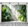 Tropical palm leaf photography backdrop featuring concrete wall and realistic shadows - Tropical Rainforest Photography Backdrop (SBJ-006) / 95x75cm