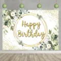 Elegant eucalyptus and white flower happy birthday photography backdrop decoration - Fresh Eucalyptus Birthday Backdrop (SBJ-009) / 95x75cm