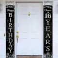 Bannières de porte scintillantes noir et argent élégantes pour fête du 16e anniversaire - Paillettes Argent Noir Style Cheers to 16 Years (SDL-008) / 30x180cm