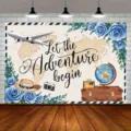 Travel adventure photography backdrop featuring Let the Adventure Begin text and map - Travel Adventure Style (SBJ-008) / 95x75cm