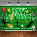 Soccer theme happy birthday photography backdrop with football field and players design - Soccer Field Style (SBJ-0013) / 95x75cm