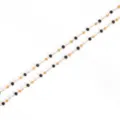 Chaîne de bijoux plaquée or 18 carats avec perles noires pour la création de colliers DIY - Perle Blanche avec Perles Laser et Noires / 3.2mm/50cm/Pièce