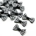 Close-up of black and white gingham fabric bows for DIY hair clips and accessory making - 3x1.5cm 25 Pieces/Pack / Black