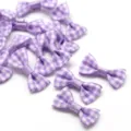 Macro detail showing texture of handmade purple gingham ribbon bows for DIY hair accessories - Light Purple