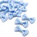 Small light blue and white gingham checkered fabric bows for DIY handmade hair clips - 3x1.5cm 25 Pieces/Pack / Light Blue