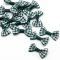 Handmade green and white checkered mini ribbon bows for DIY hair accessory crafting - Dark Green