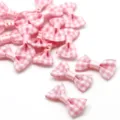 Small pink and white gingham fabric bows for DIY hair clips and craft accessories - Light Pink