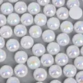 Demi-perles ABS irisées blanches à dos plat pour accessoires de cheveux faits main - 14mm (50 Pièces/Paquet) / Blanc