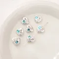 Perles en forme de cœur argenté avec strass bleus et roses pour la création de bijoux - Cœur Strass Carré Bleu