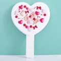 Portable white heart-shaped hand mirror with LOVE design and pink heart decorations - 13x18.5CM / LOVE Balloon Letters