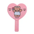Pink heart-shaped handheld makeup mirror with cute bear and portable plastic handle - 13x18.5CM / Pink Bear